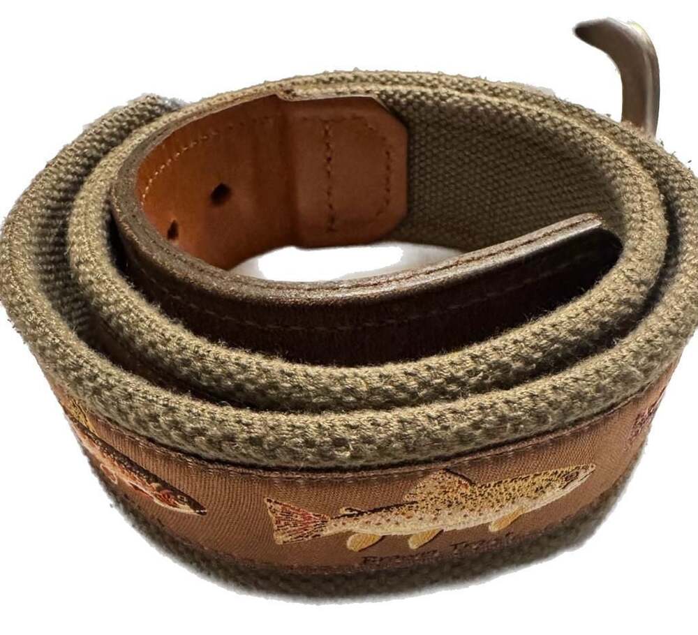 Orvis Men's Canvas and Leather Trout Embroidered Belt, Size 34